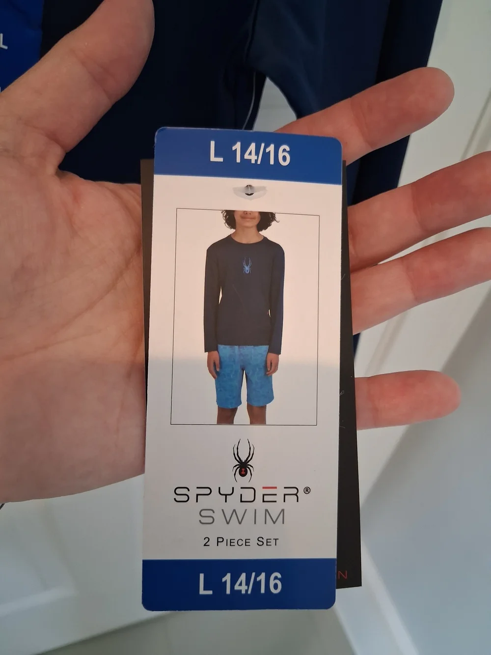 Spyder Kids Navy Long Sleeve Swim Tee with Aqua Spider and Blue Swim Trunks